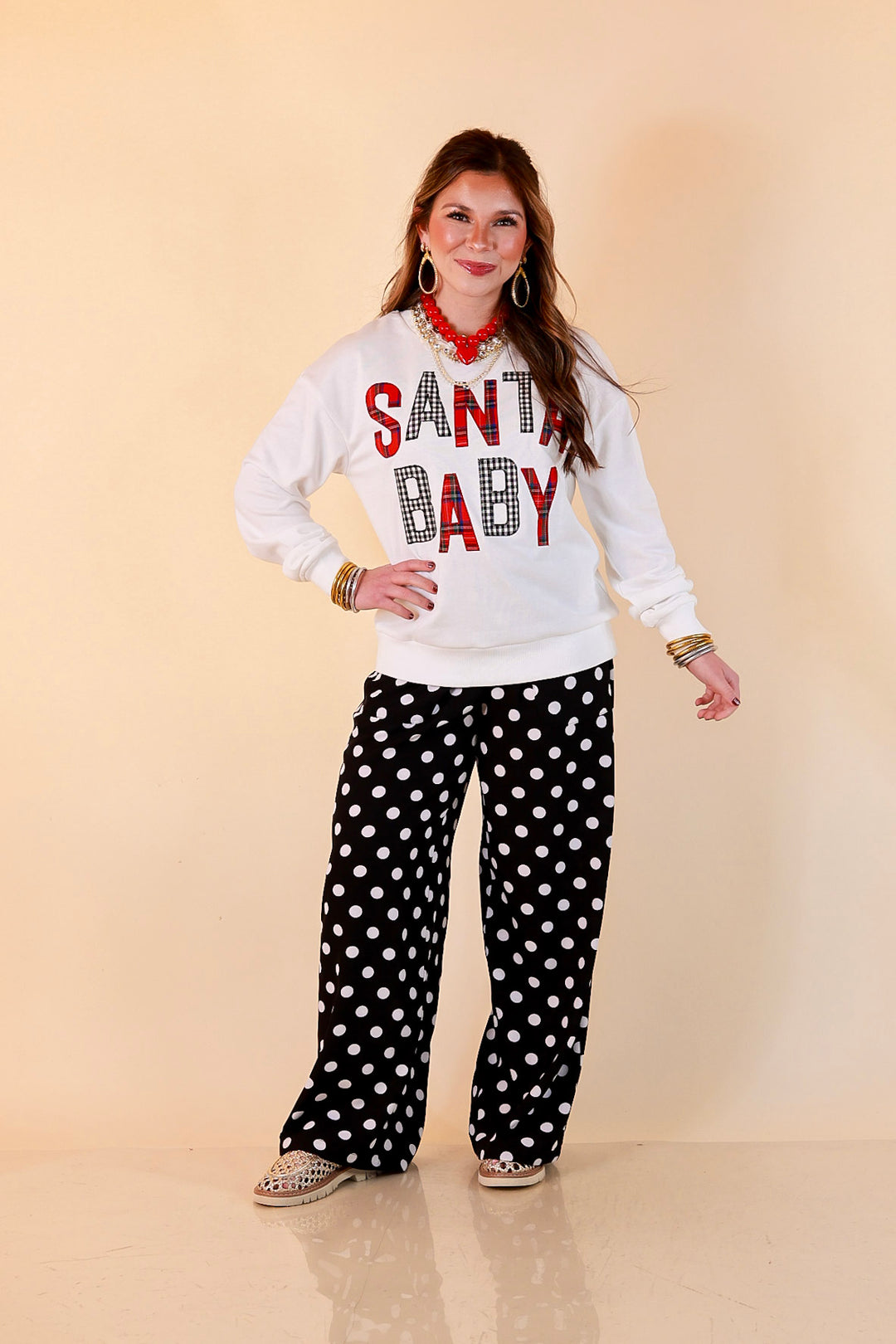 Hurry Down the Chimney Santa Baby Sweatshirt in White