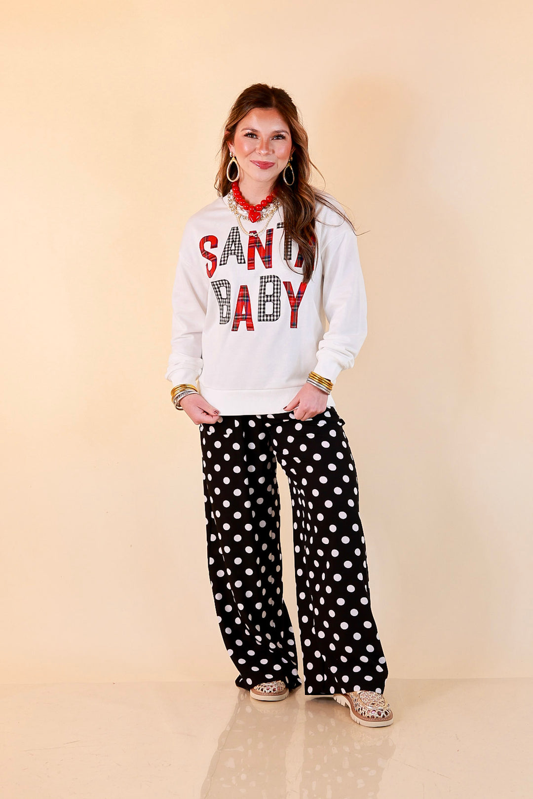 Hurry Down the Chimney Santa Baby Sweatshirt in White