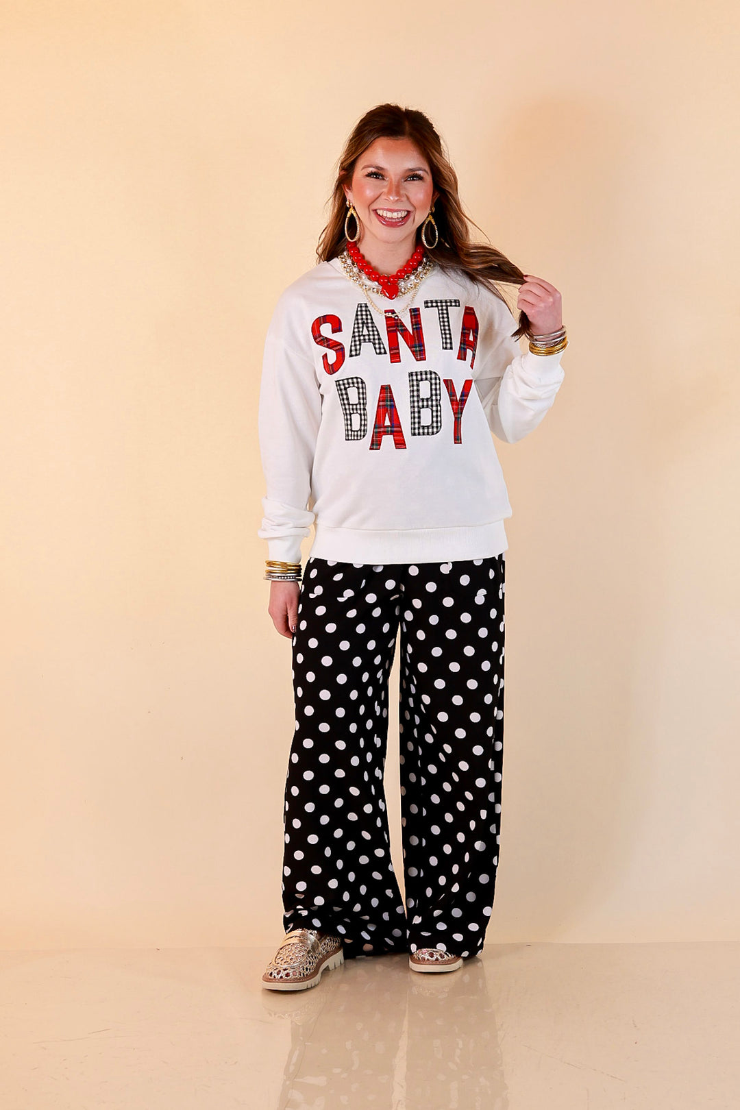 Hurry Down the Chimney Santa Baby Sweatshirt in White