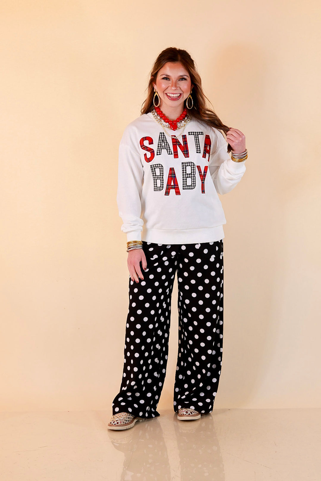 Hurry Down the Chimney Santa Baby Sweatshirt in White