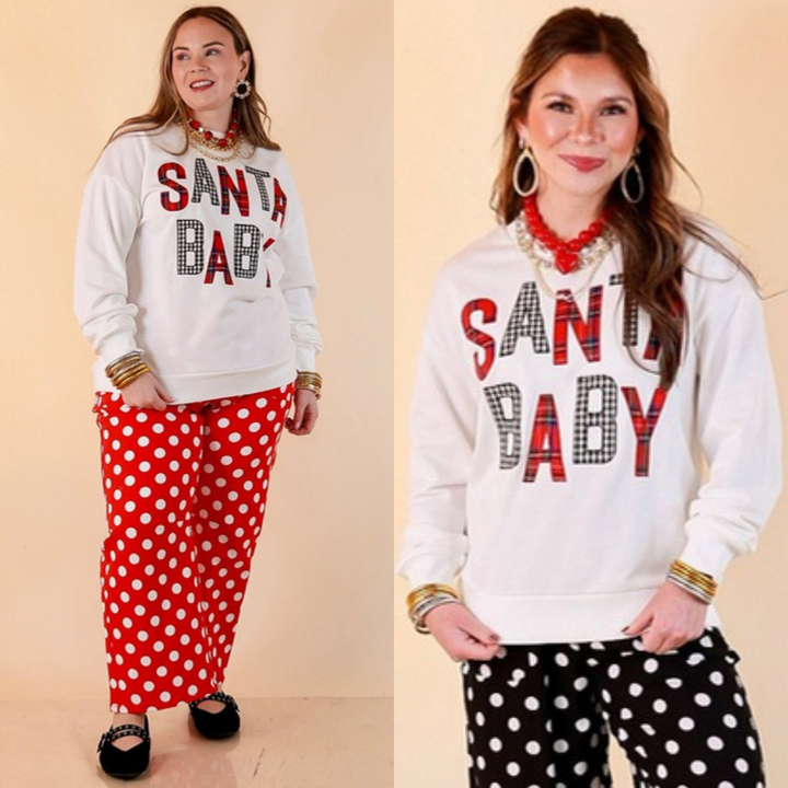 Hurry Down the Chimney Santa Baby appliqué sweatshirt in white