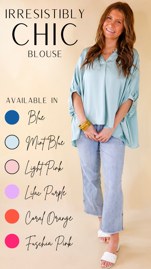Irresistibly Chic Half Sleeve Oversized Blouse in Mint Blue