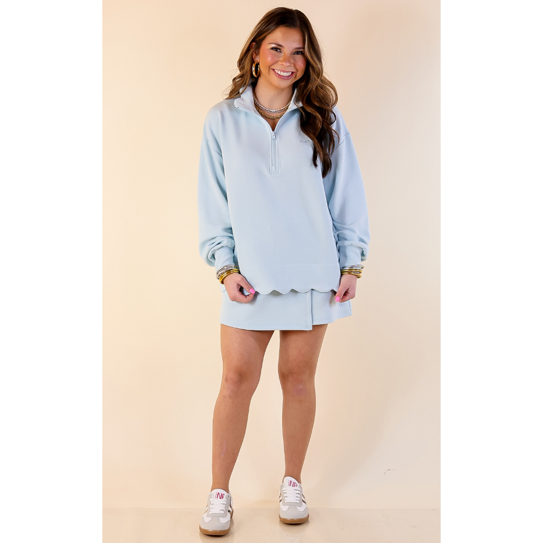 Simply Southern | Modern Staple Half Zip Pullover with Scalloped Edge in Baby Blue