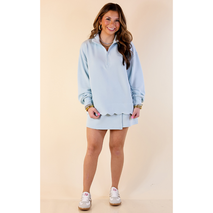 Simply Southern | Modern Staple Half Zip Pullover with Scalloped Edge in Baby Blue