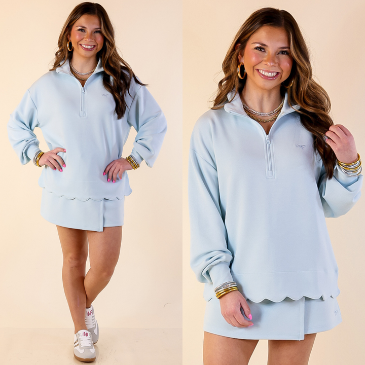 Simply Southern | Modern Staple Half Zip Pullover with Scalloped Edge in Baby Blue