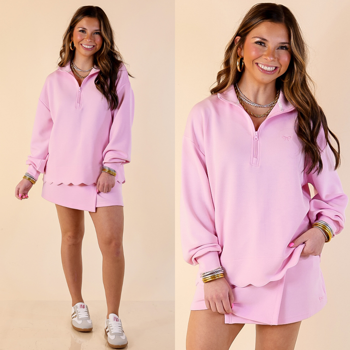 Simply Southern | Modern Staple Half Zip Pullover with Scalloped Edge in Baby Pink