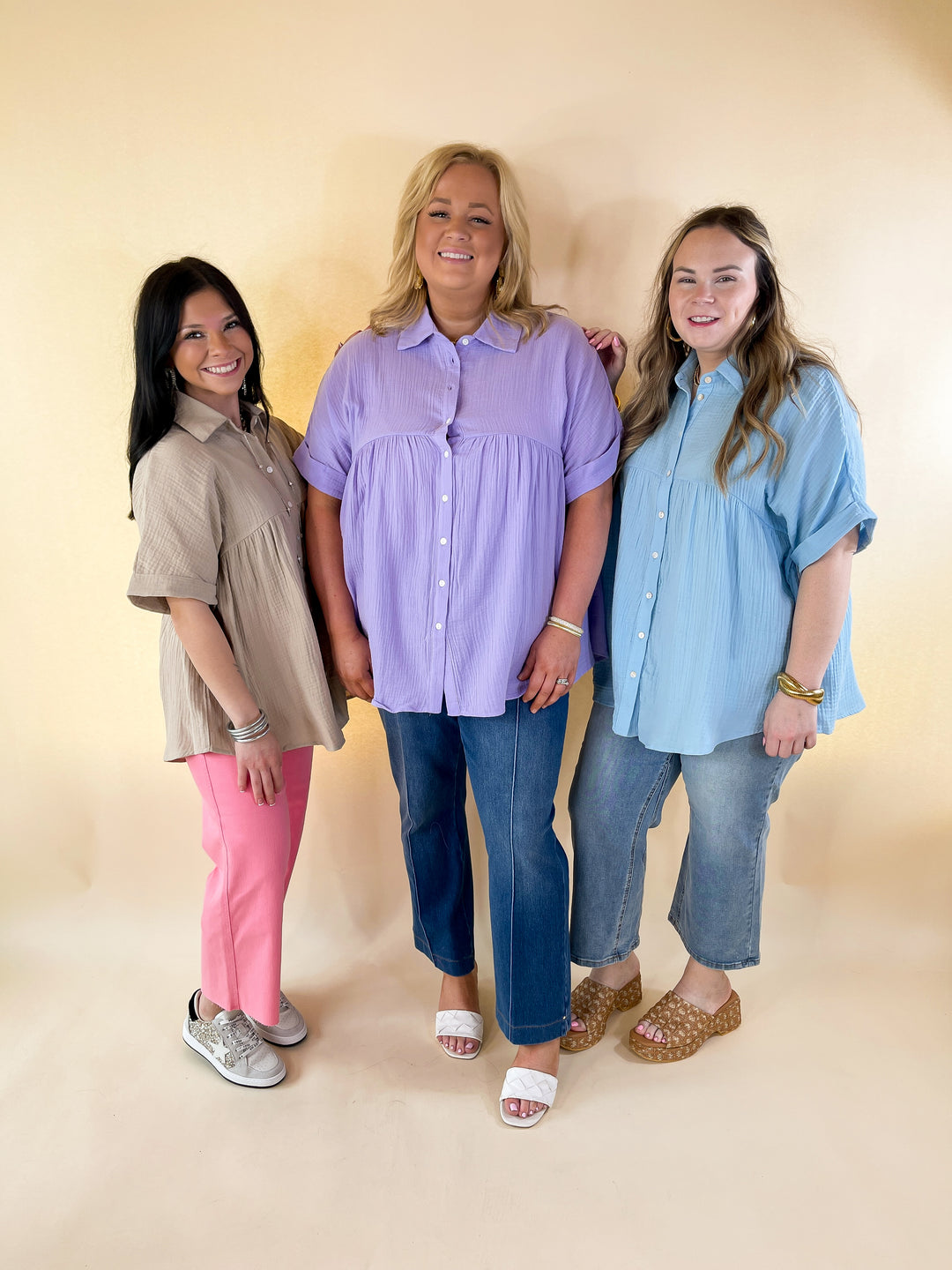 Vacation Vibes Collared Button Up Babydoll Top in Lavender Purple - Giddy Up Glamour Boutique