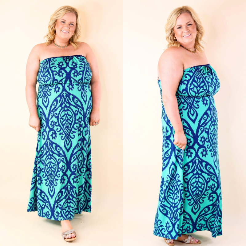 Good Times Swirl Maxi Dress in Jade and Royal Blue