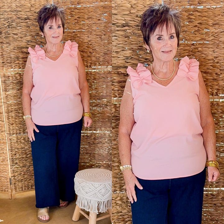 Plus Sizes | Ruffle Trim Sleeveless Top in Dusty Pink
