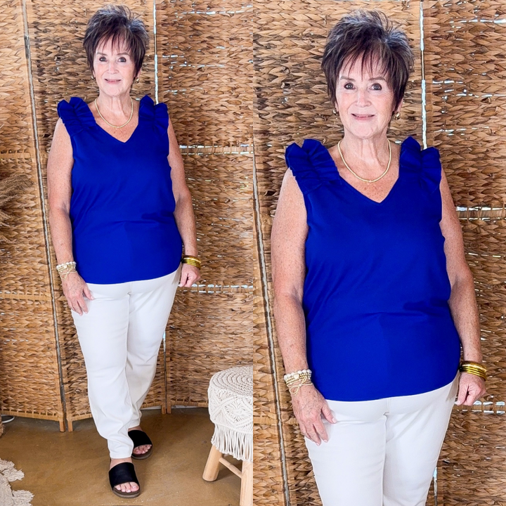 Plus Sizes | Ruffle Trim Sleeveless Top in Royal