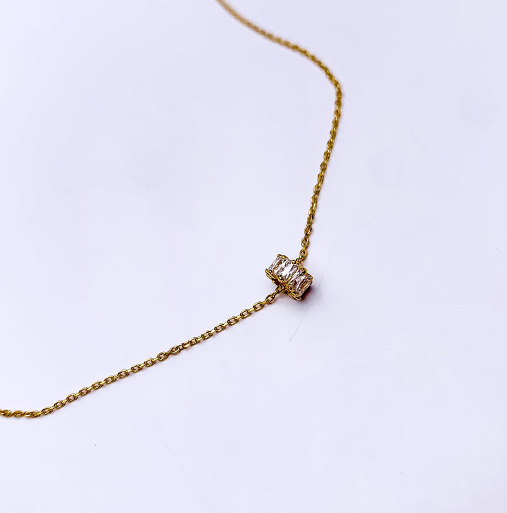 Gold Dipped Necklace With Clear Crystal Circle Charm - Giddy Up Glamour Boutique