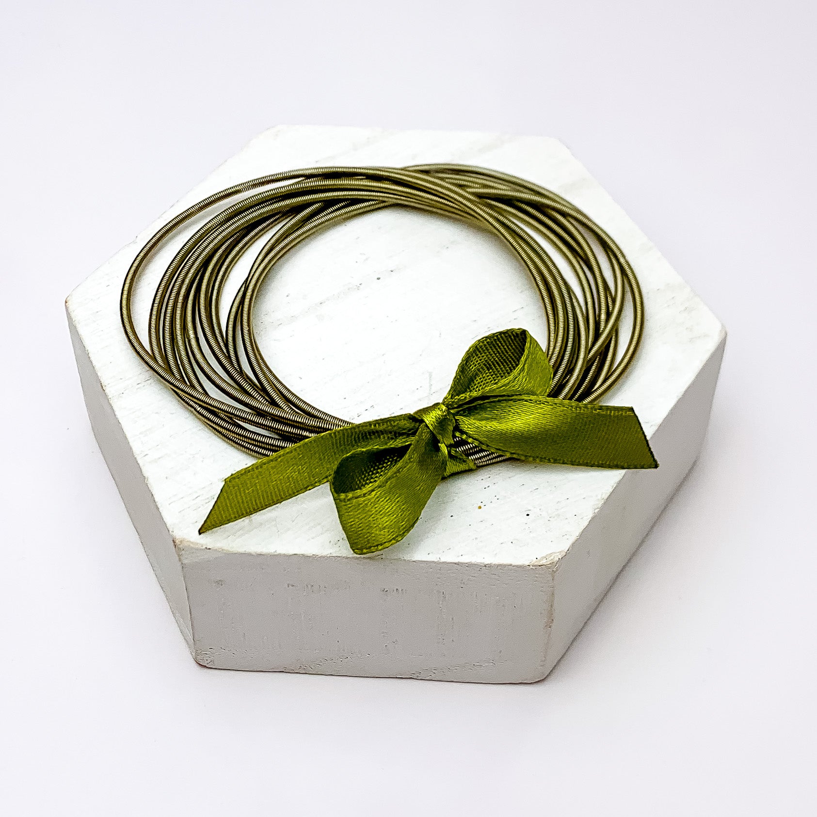 Guitar String Bracelets With Bow in Olive - Giddy Up Glamour Boutique
