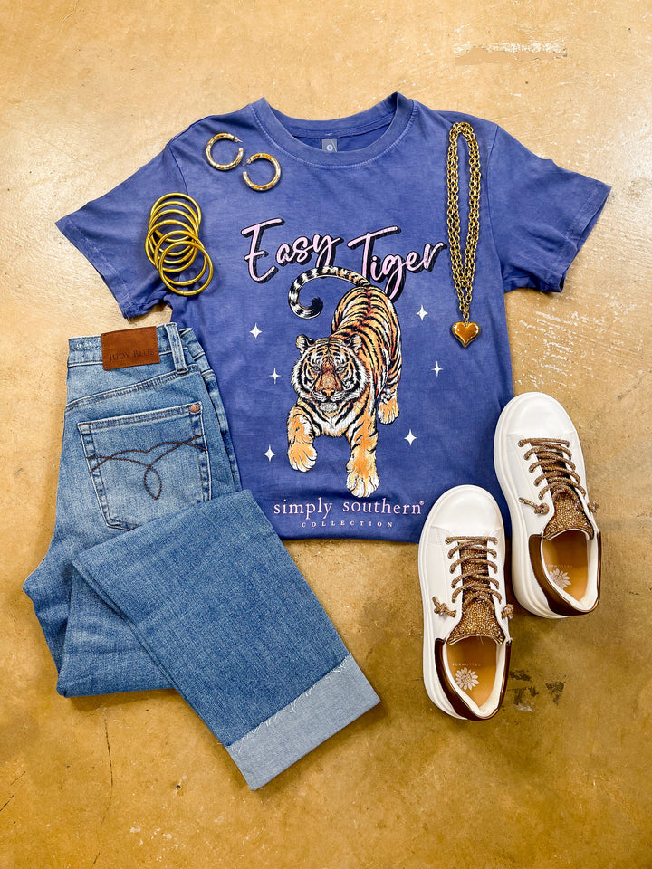 Simply Southern | Easy Tiger Graphic T-Shirt in Washed Navy Blue