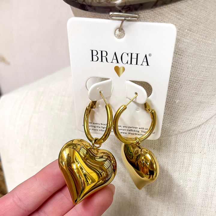 Bracha | Love Big Heart Huggie Gold Tone Hoop Earrings