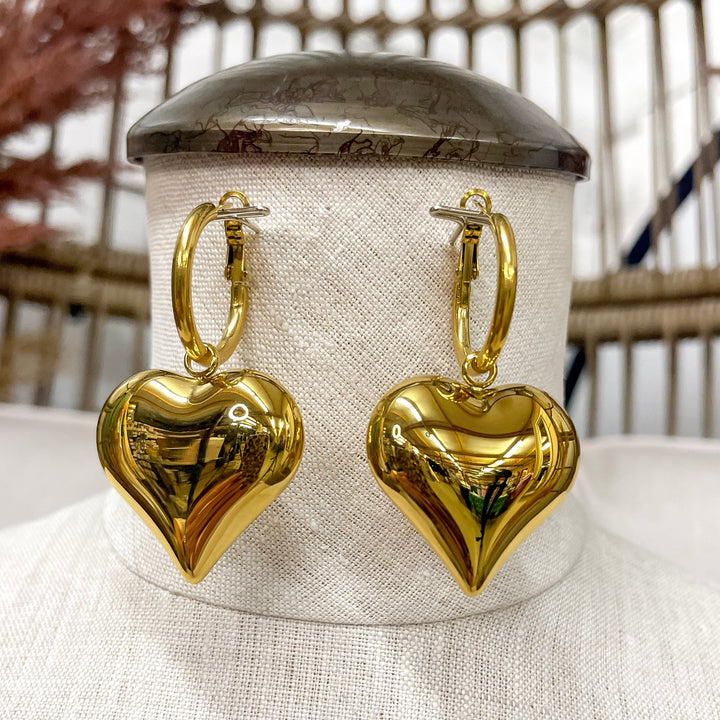 Bracha | Love Big Heart Huggie Gold Tone Hoop Earrings