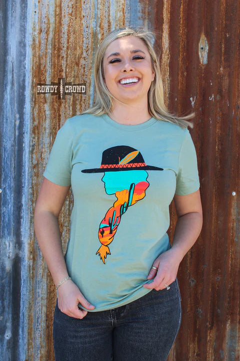 Online Exclusive | Cowgirl Desert Short Sleeve Graphic Tee in Blue - Giddy Up Glamour Boutique