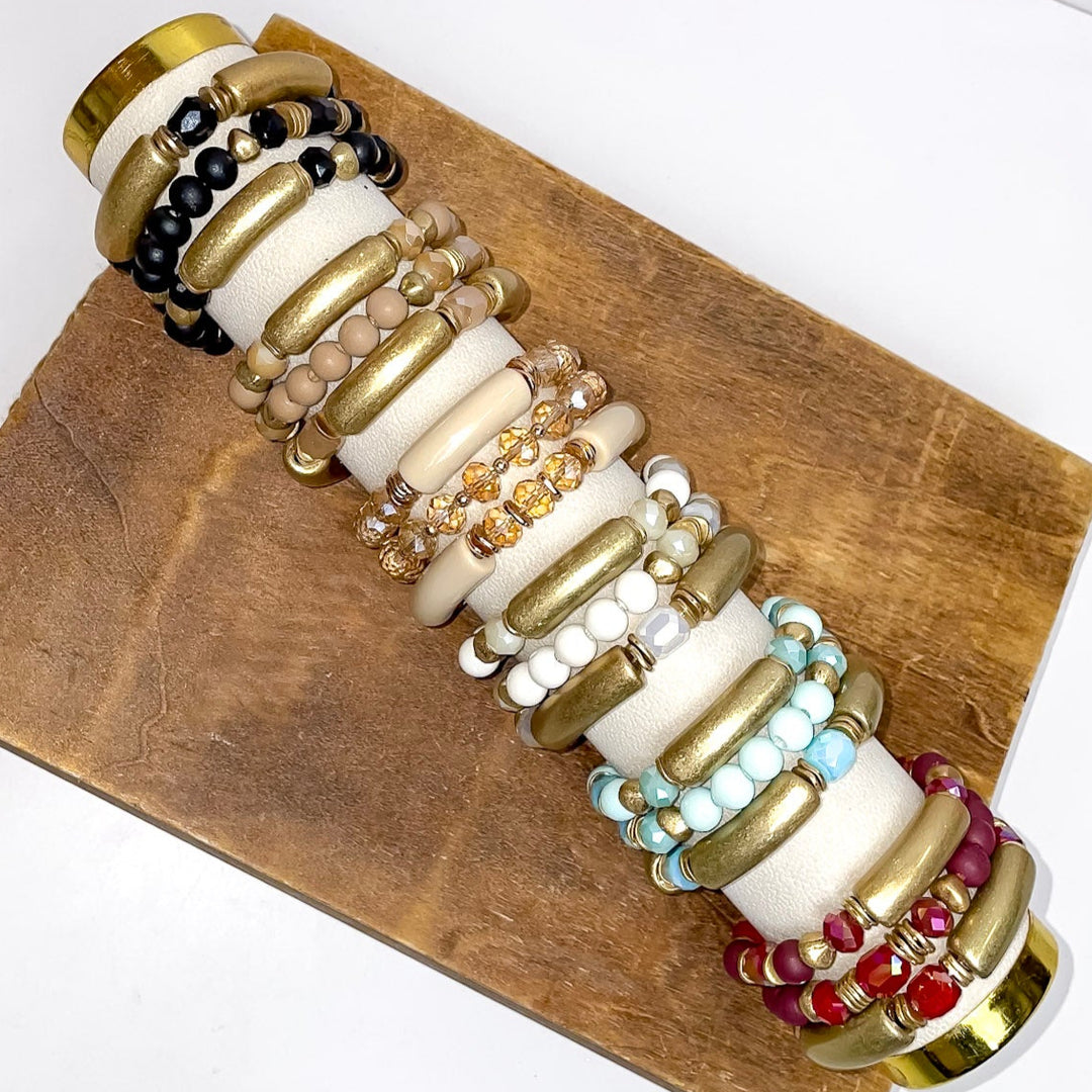 Maroon and Gold 3 Piece Bracelet Set