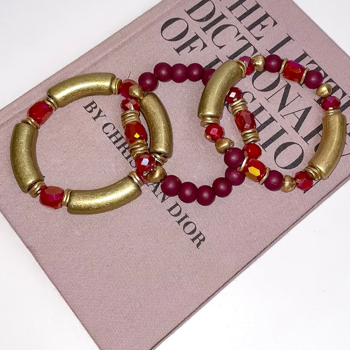 Maroon and Gold 3 Piece Bracelet Set