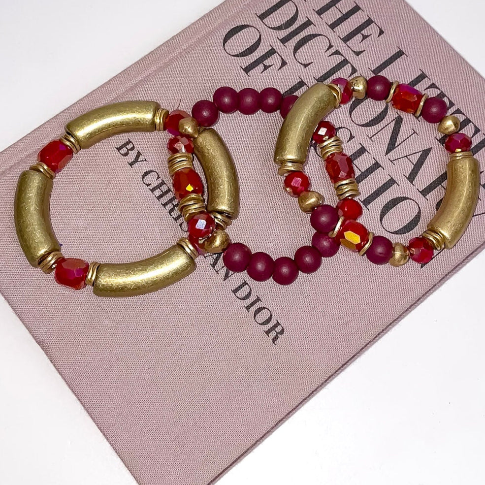 Maroon and Gold 3 Piece Bracelet Set