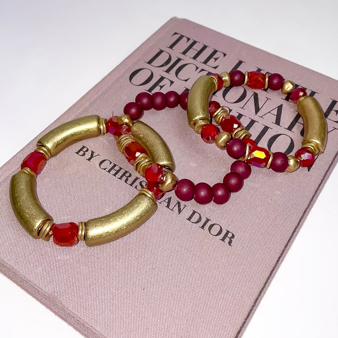 Maroon and Gold 3 Piece Bracelet Set