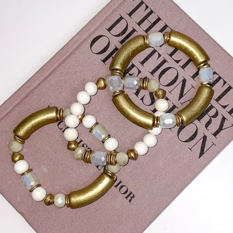 Ivory and Gold 3 Piece Bracelet Set