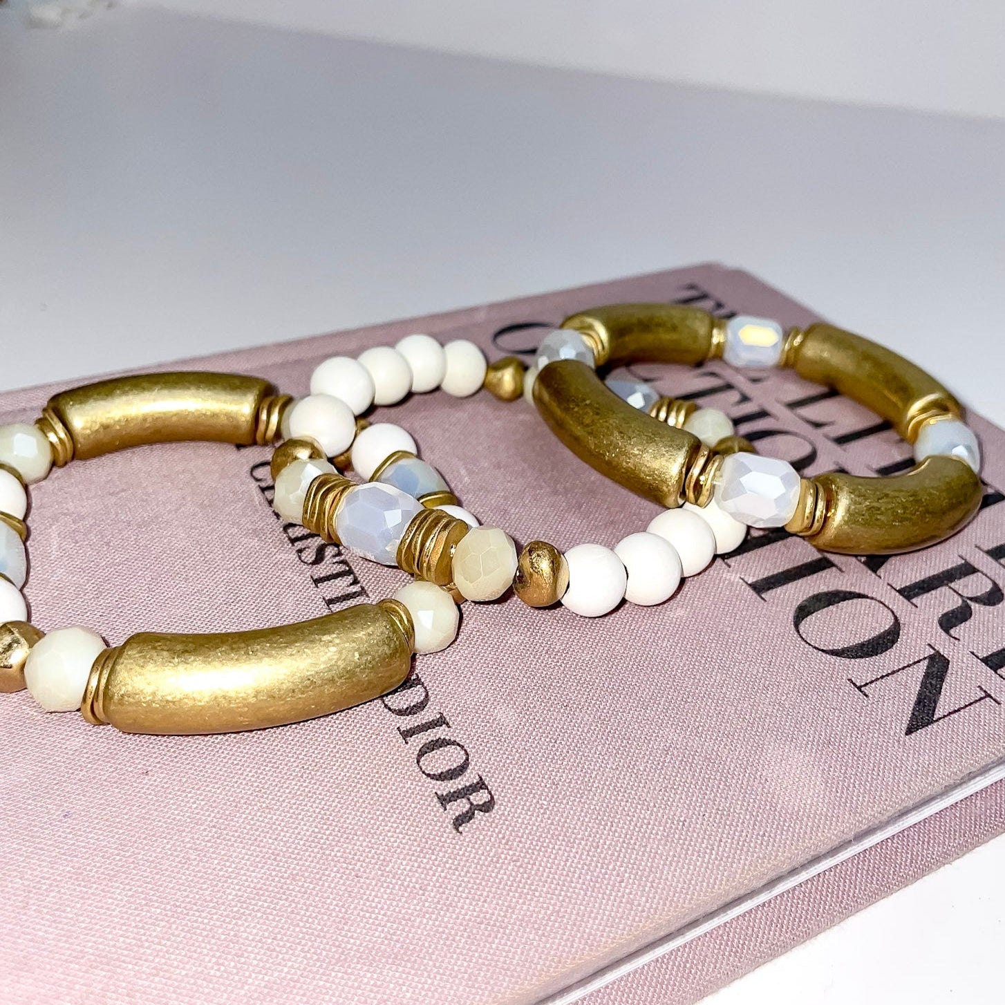 Ivory and Gold 3 Piece Bracelet Set