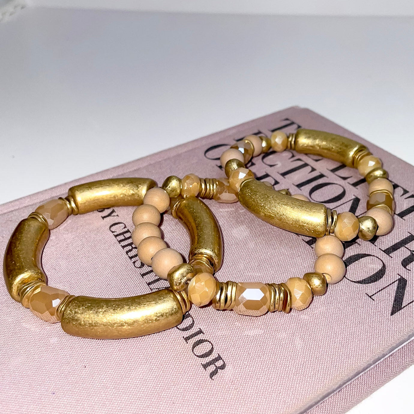 Taupe and Gold 3 Piece Bracelet Set