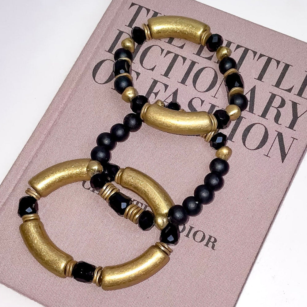 Black and Gold 3 Piece Bracelet Set