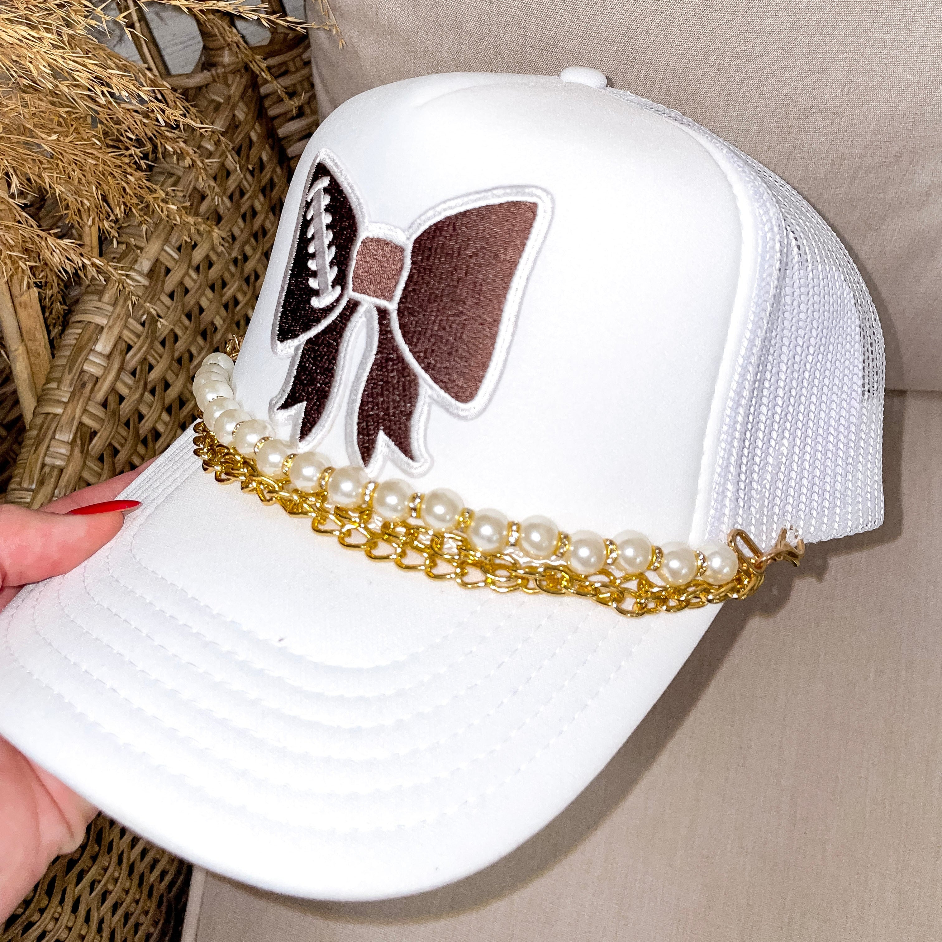 Trucker Hat Chain in Pearl Triple Layer