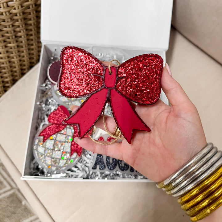 Glamourous Garnet Glittery Bow Freshie in Various Scents