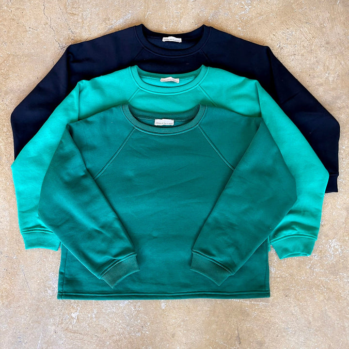 Relaxed and Refined Cropped Luxe Sweatshirt in Black, Kelly Green, and Forest Green