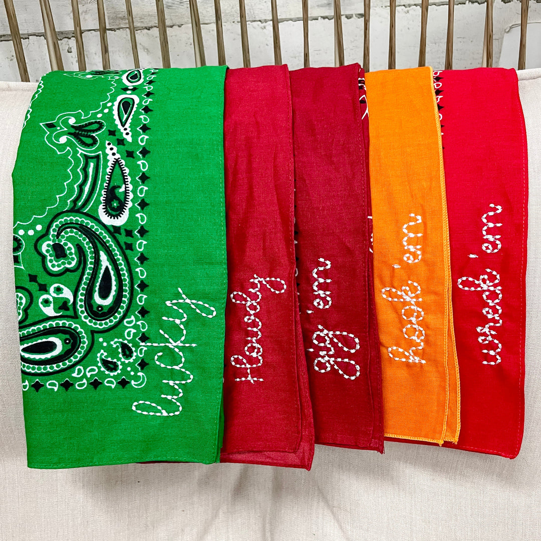 Lucky Embroidered Bandana in Green