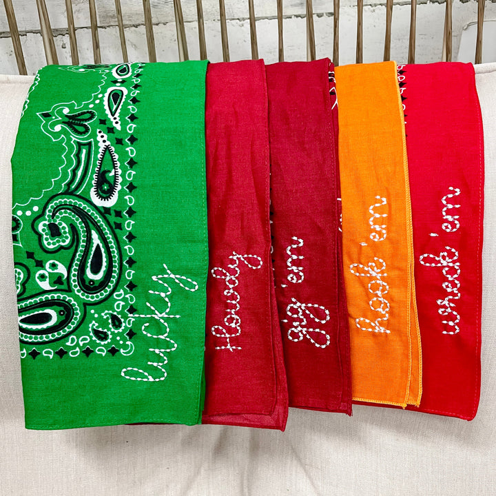 Lucky Embroidered Bandana in Green