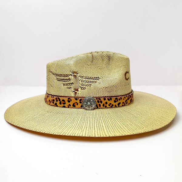 Leopard Print Hat Band with Silver Tone Concho Charm