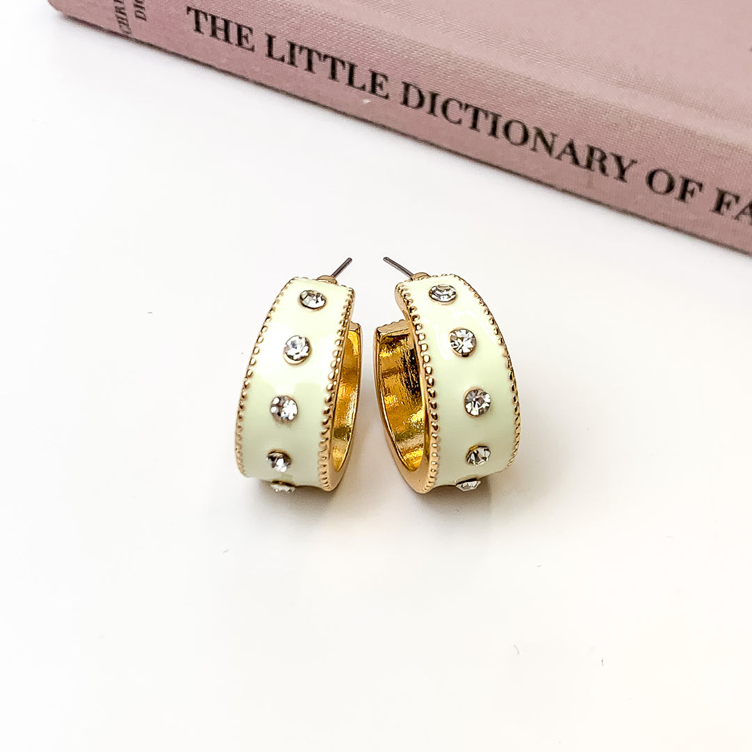 Surrounded By Starlight Small Gold Tone Hoop Earrings in Ivory - Giddy Up Glamour Boutique