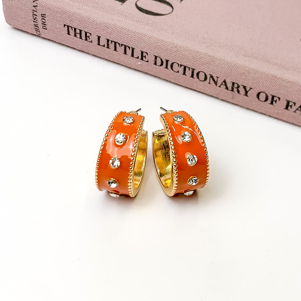 Surrounded By Starlight Small Gold Tone Hoop Earrings in Cognac Brown - Giddy Up Glamour Boutique