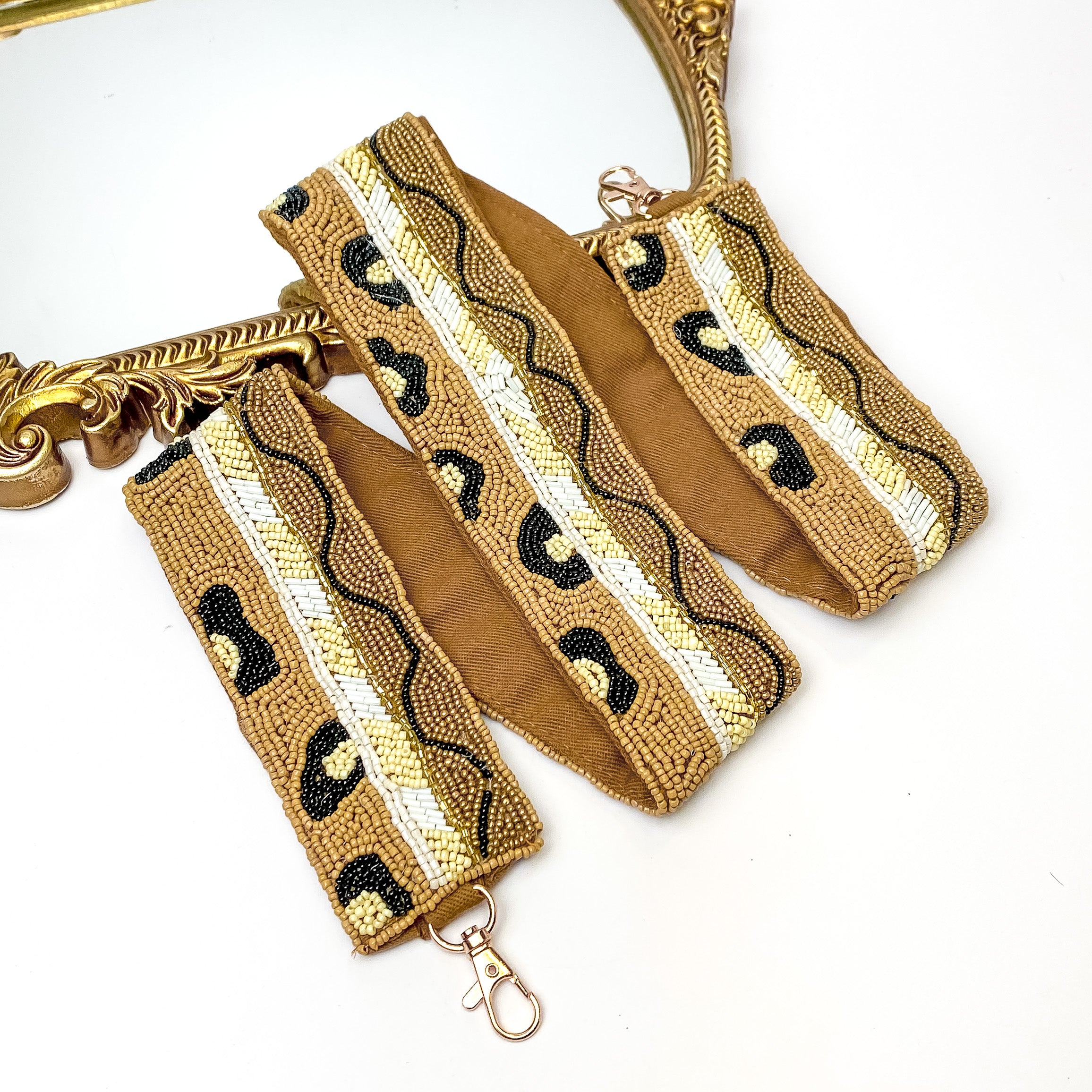 Drive Me Wild Beaded Purse Strap with Leopard Print Design in Nude Mix - Giddy Up Glamour Boutique