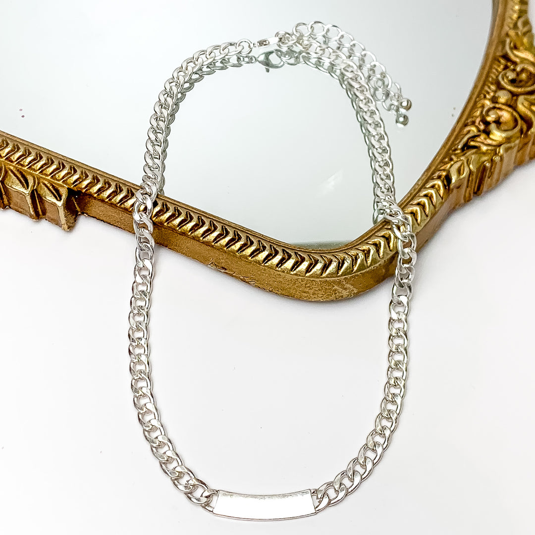 Silver Tone Chain Link Necklace with Silver Plaque - Giddy Up Glamour Boutique