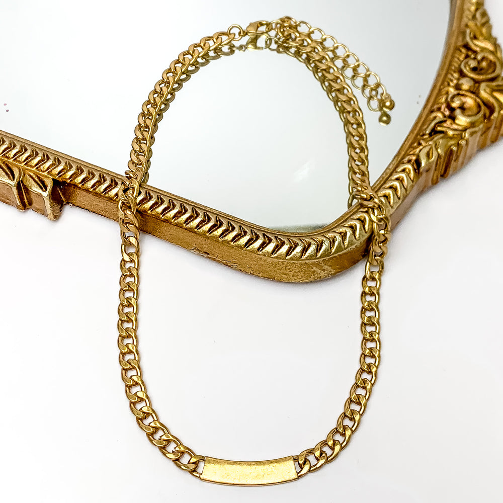 Gold Tone Chain Link Necklace with Gold Plaque - Giddy Up Glamour Boutique