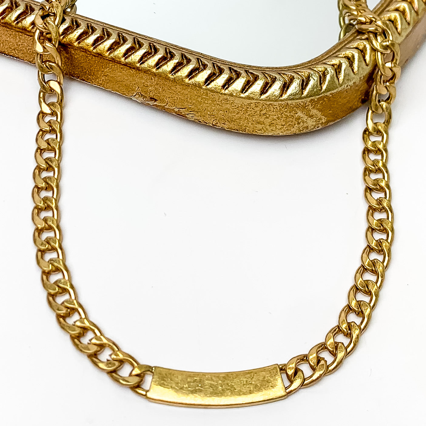 Gold Tone Chain Link Necklace with Gold Plaque - Giddy Up Glamour Boutique