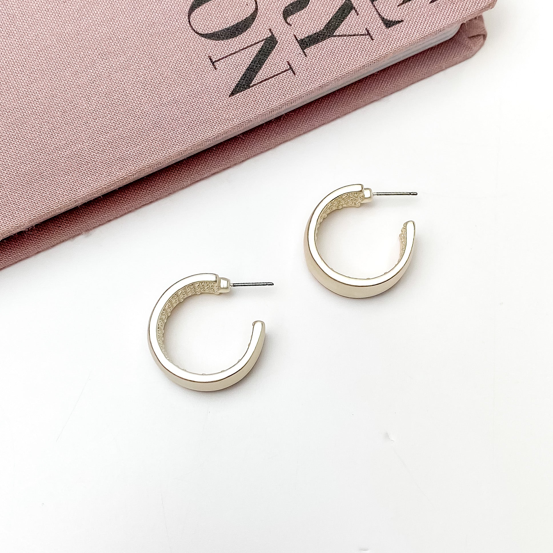 Silver Tone Small Hoop Earrings With a Textured Inside - Giddy Up Glamour Boutique