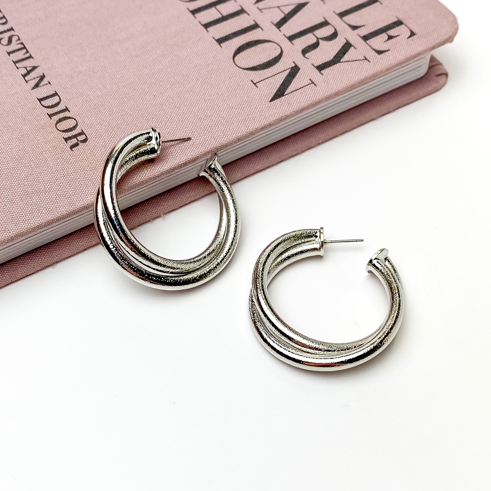 Twisted Hoop Earrings in Textured Silver Tone - Giddy Up Glamour Boutique