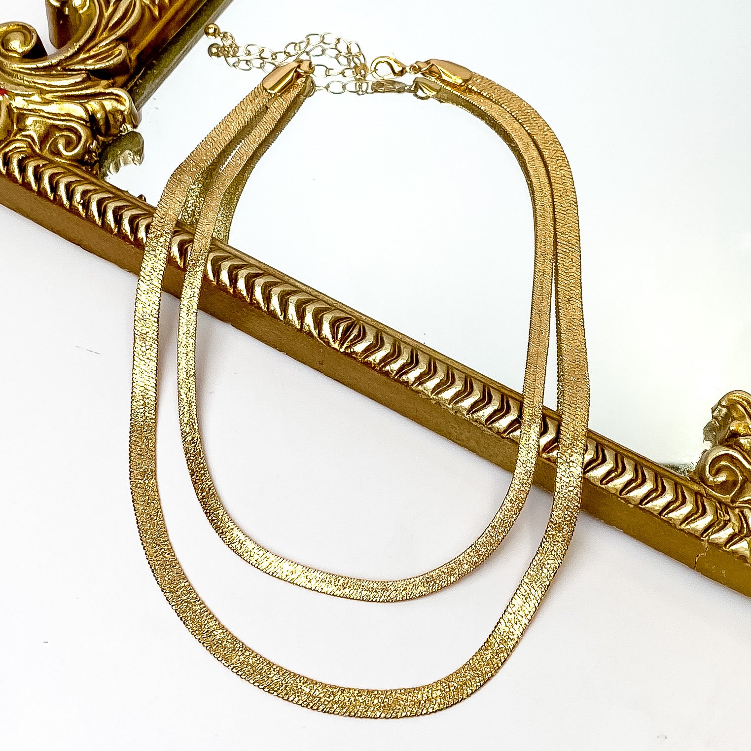 Try to Flirt Layered Herringbone Chain Necklace in Gold Tone - Giddy Up Glamour Boutique