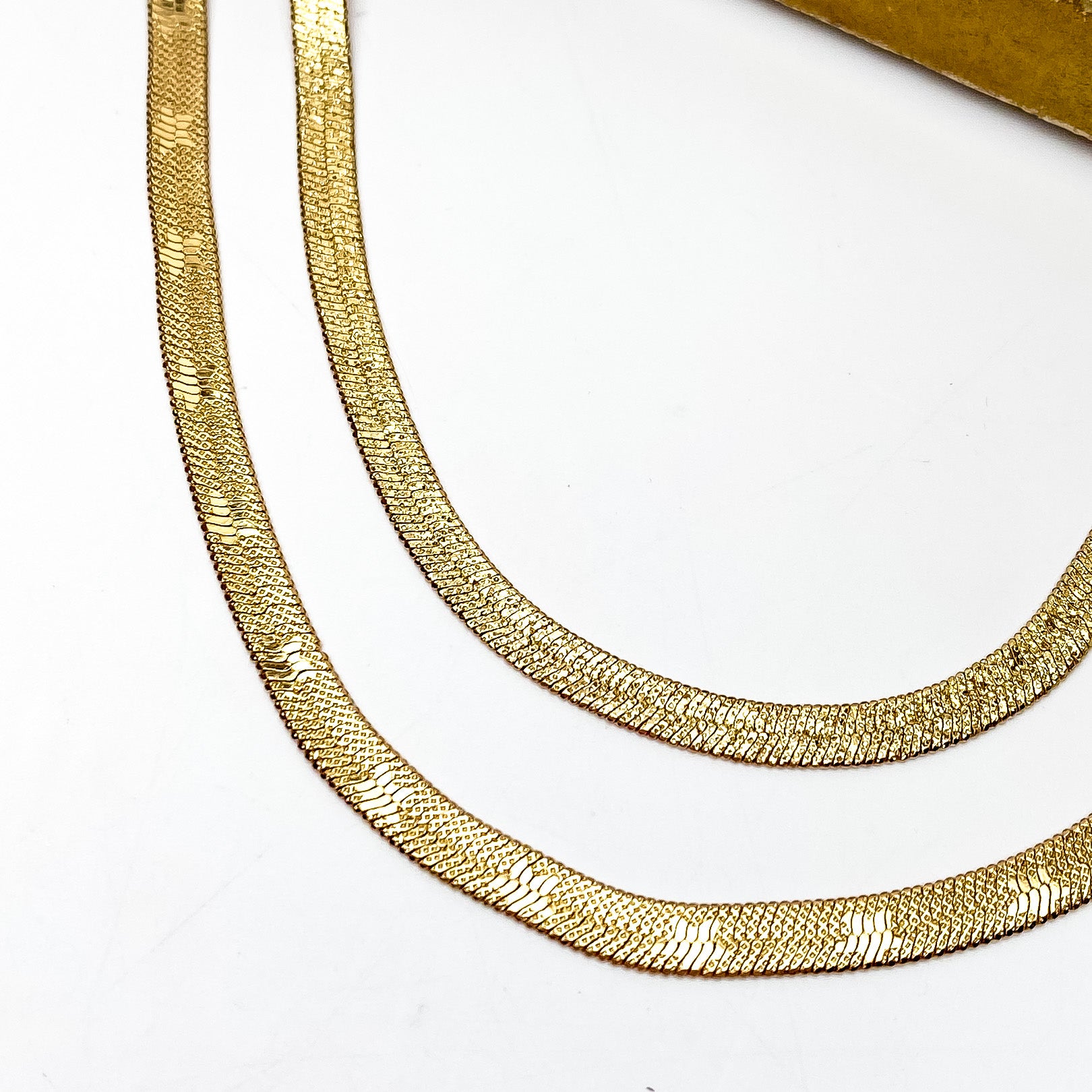 Try to Flirt Layered Herringbone Chain Necklace with Star Imprints in Gold Tone - Giddy Up Glamour Boutique