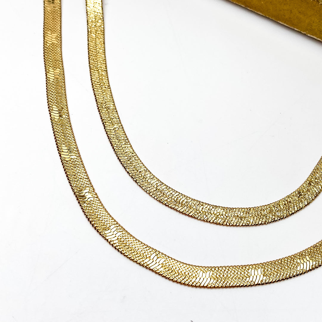 Try to Flirt Layered Herringbone Chain Necklace with Star Imprints in Gold Tone - Giddy Up Glamour Boutique