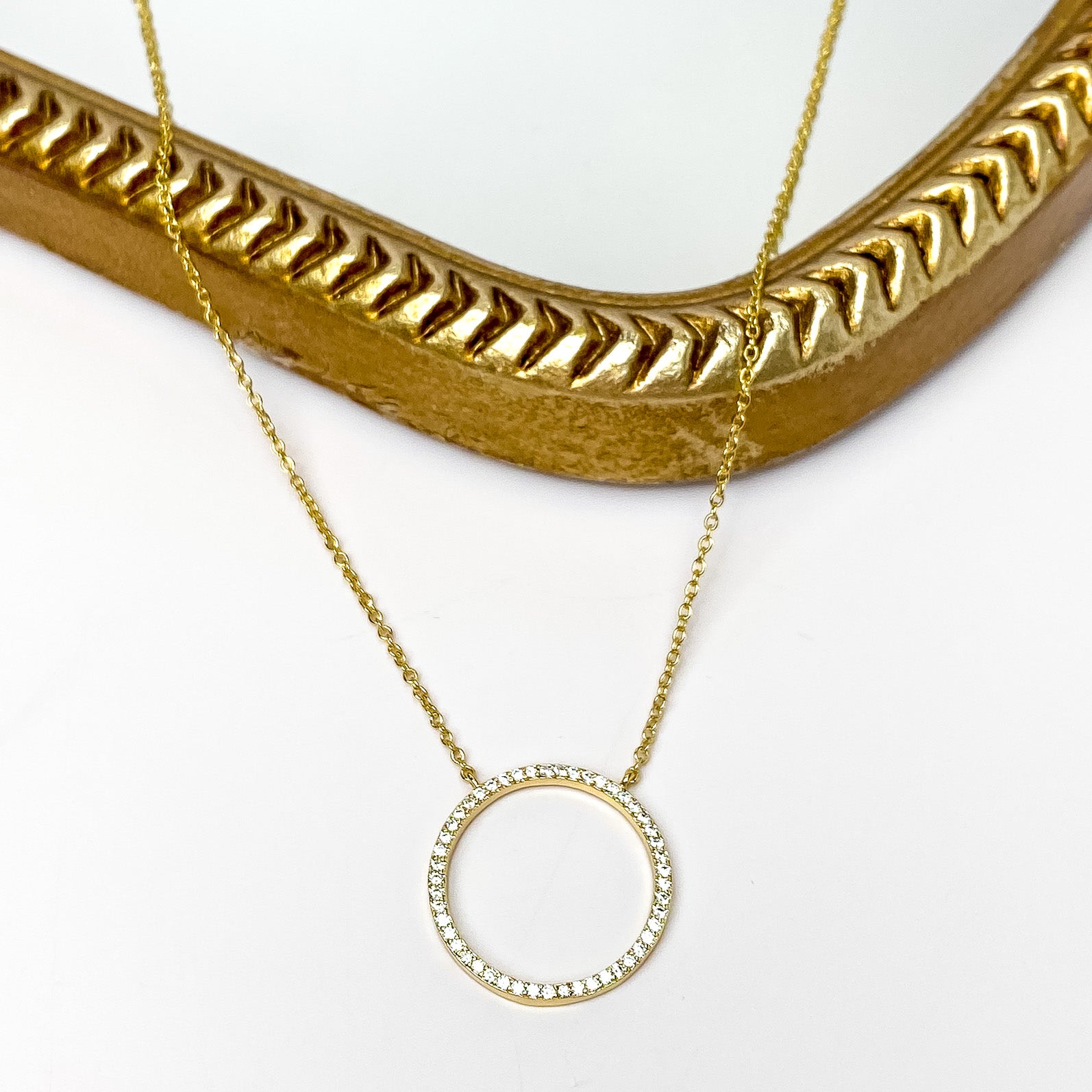 Inner Circle Chain Necklace with CZ Crystals in Gold Tone - Giddy Up Glamour Boutique