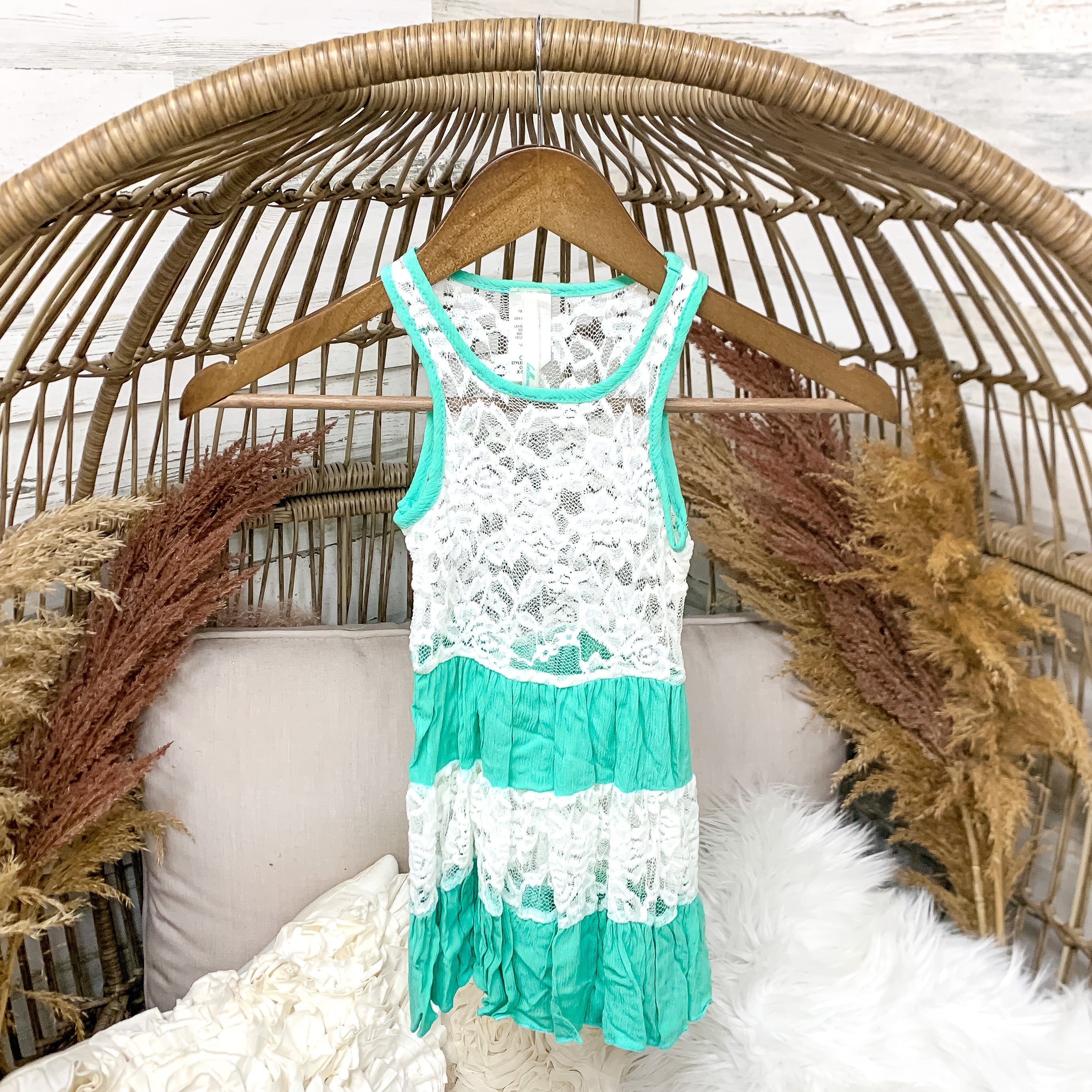 Kids Mint and White Lace Tank Top