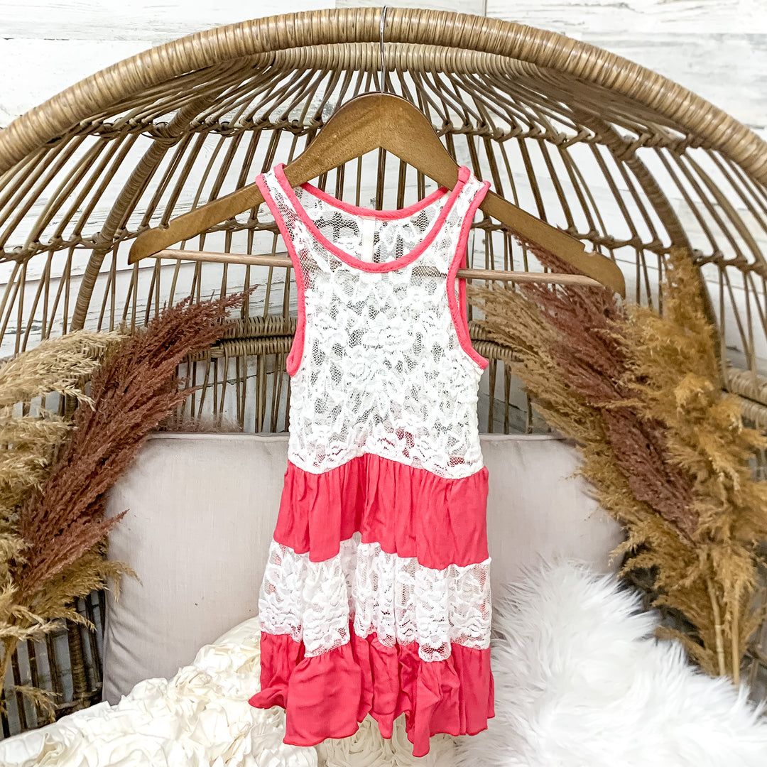 Kids Pink and White Lace Tank Top - Giddy Up Glamour Boutique