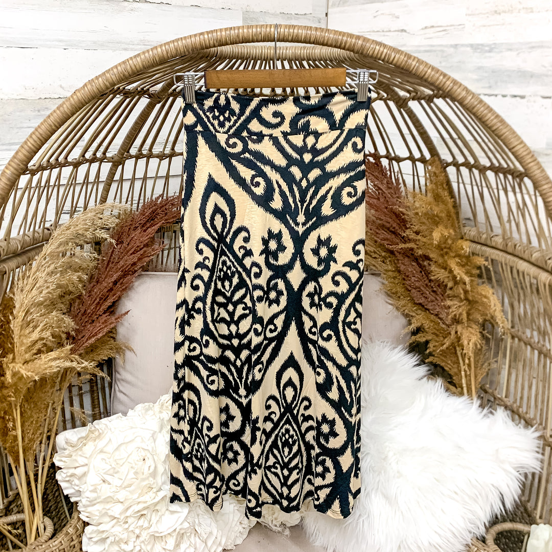 Kids Skirt with Black Damask Print in Beige - Giddy Up Glamour Boutique