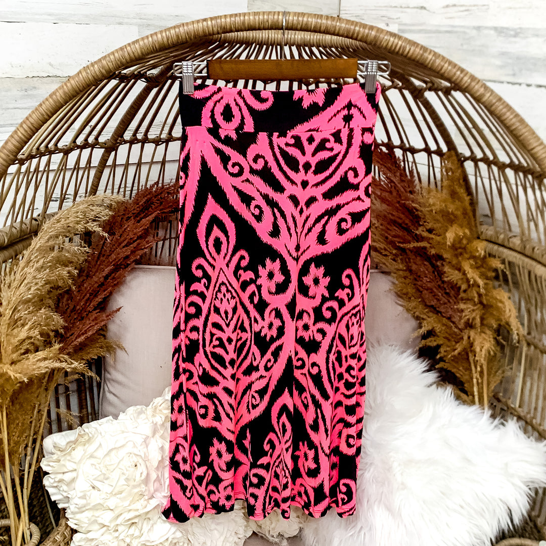 Kids Skirt with Black Damask Print in Pink - Giddy Up Glamour Boutique